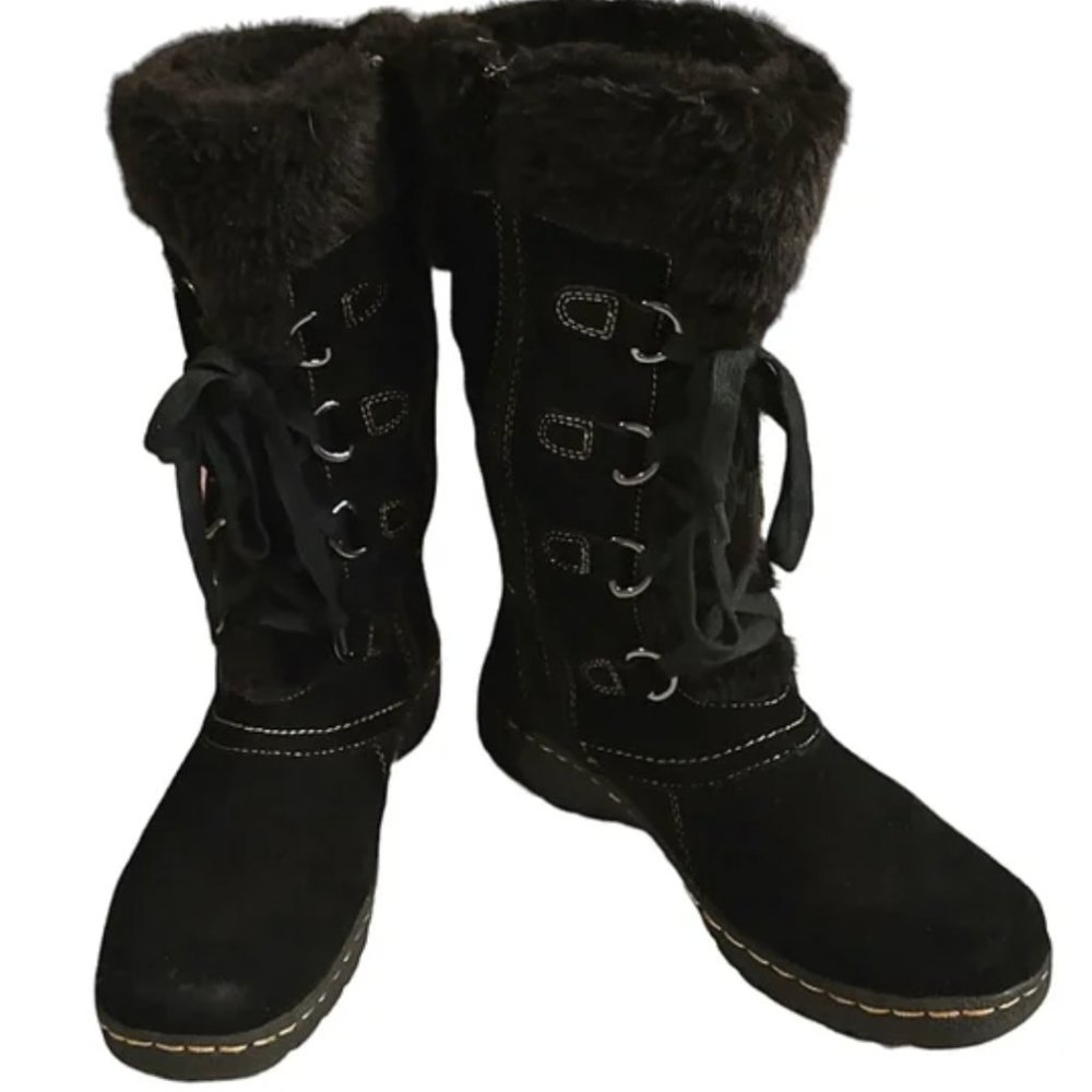 Baretraps Women's  'Bethany' Black Suede & Leather Boots With Faux Fur Size 8